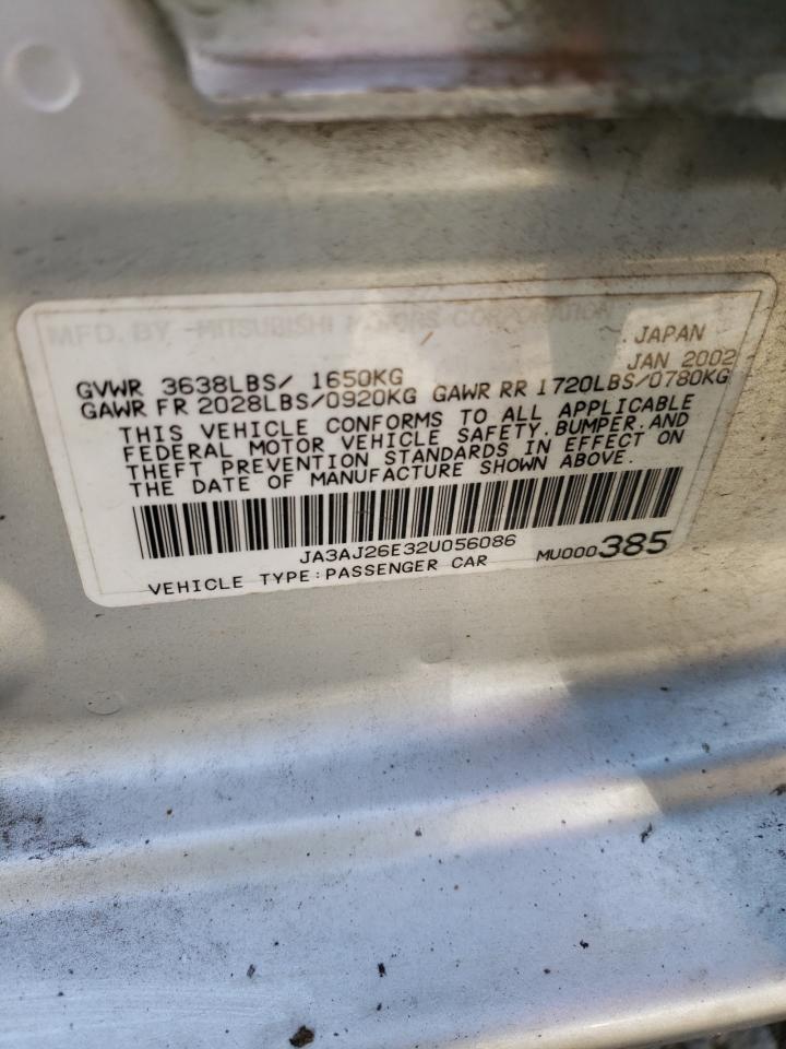 Photo 10 from auction – 2002 MITSUBISHI LANCER ES with VIN JA3AJ26E32U056086