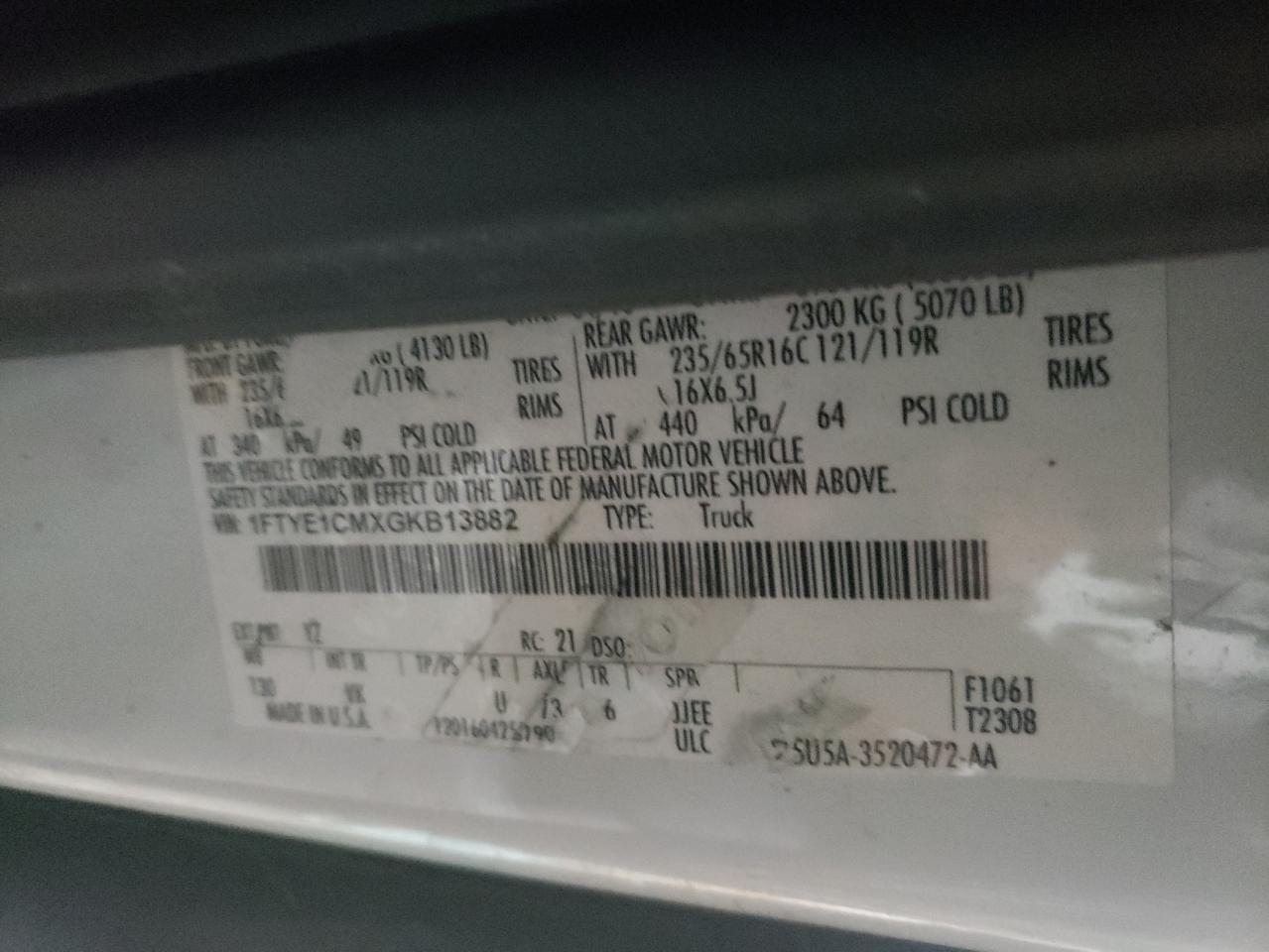 Photo 10 from auction – 2016 FORD TRANSIT T- with VIN 1FTYE1CMXGKB13882