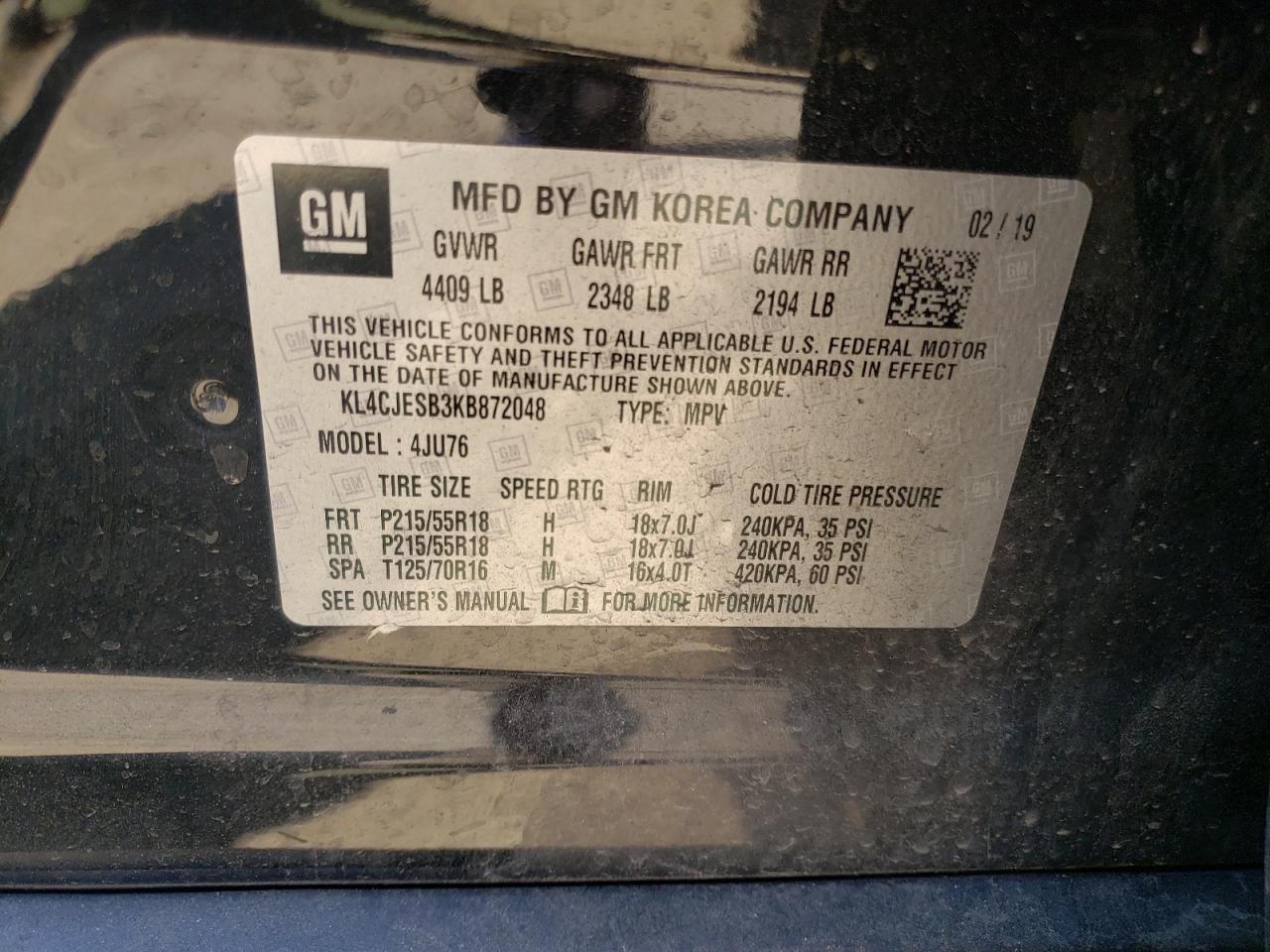 Photo 10 from auction – 2019 BUICK ENCORE PRE with VIN KL4CJESB3KB872048