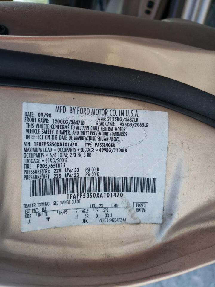 Photo 10 from auction – 1999 FORD TAURUS SE with VIN 1FAFP53S0XA101470
