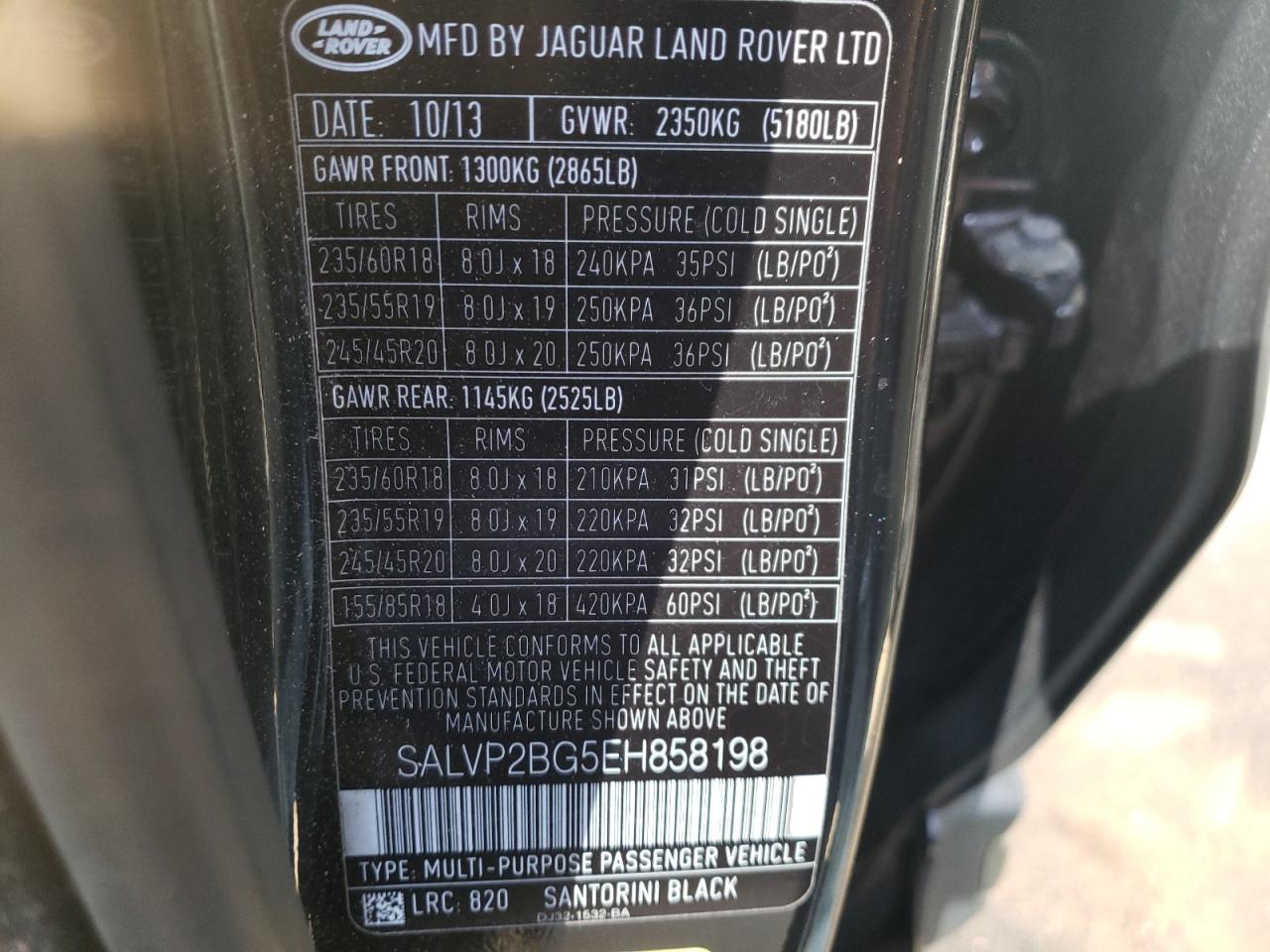 Photo 10 from auction – 2014 LAND ROVER RANGE ROVE with VIN SALVP2BG5EH858198