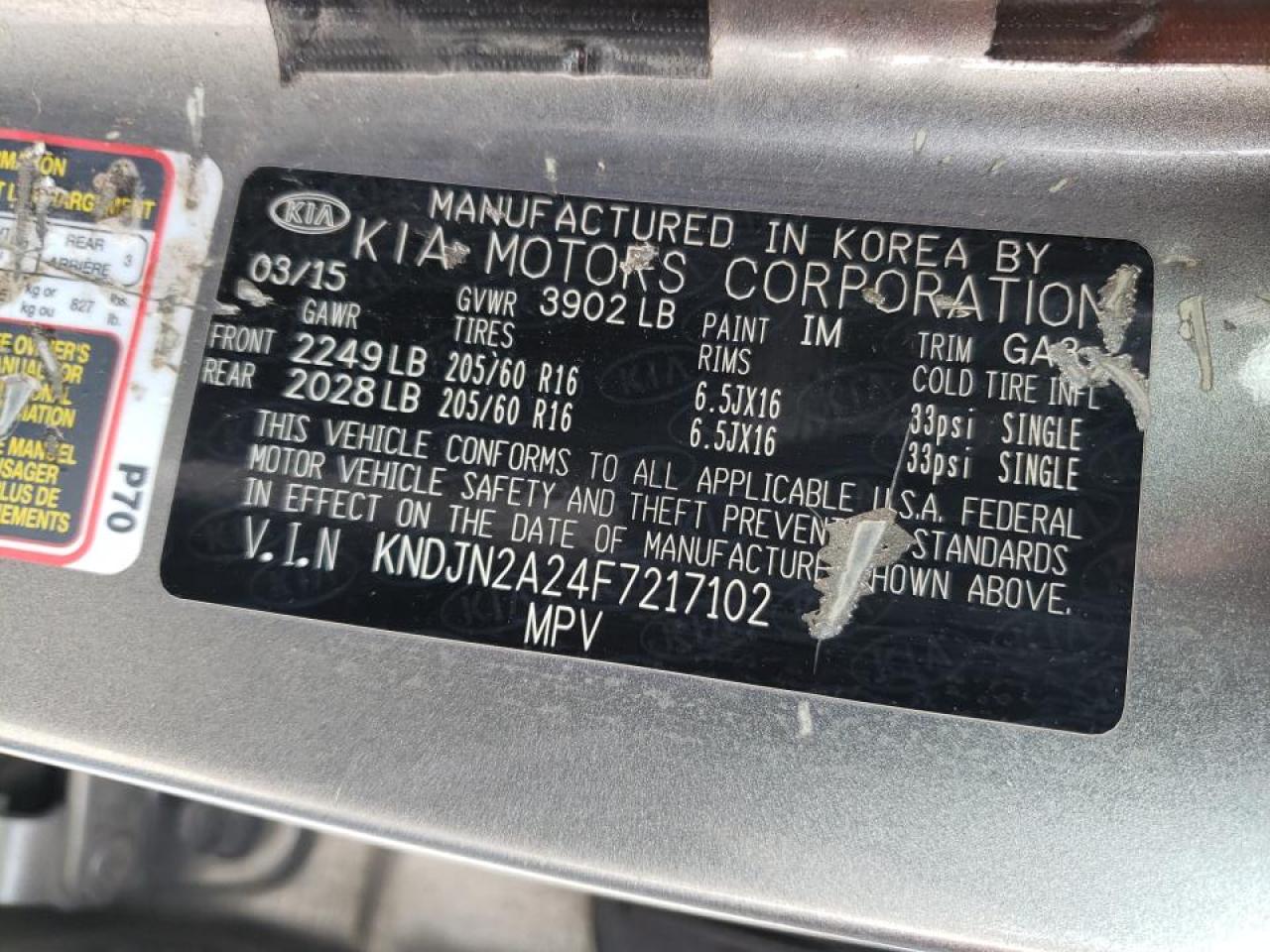 Photo 10 from auction – 2015 KIA SOUL with VIN KNDJN2A24F7217102