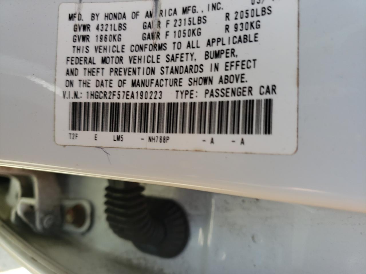 Photo 10 from auction – 2014 HONDA ACCORD SPO with VIN 1HGCR2F57EA190223