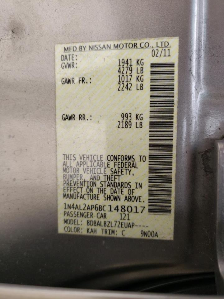 Photo 10 from auction – 2011 NISSAN ALTIMA BAS with VIN 1N4AL2AP6BC148017