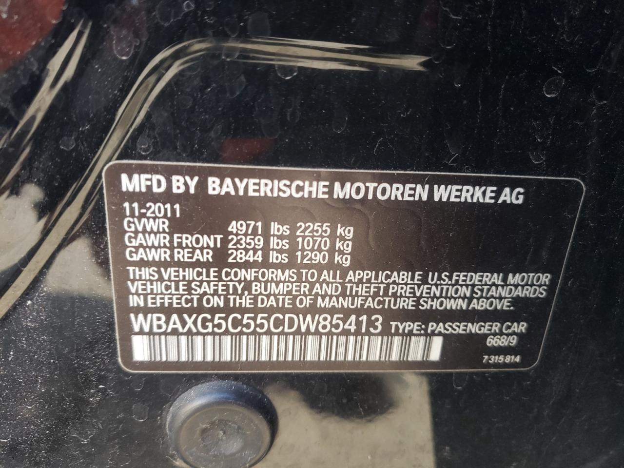Photo 10 from auction – 2012 BMW 528 I with VIN WBAXG5C55CDW85413