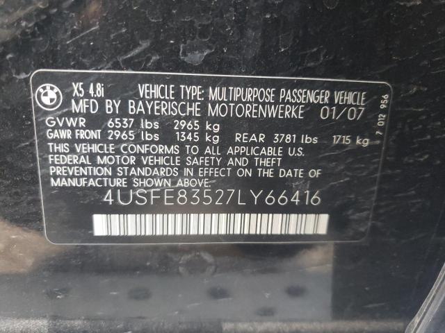 Photo 10 from auction – 2007 BMW X5 4.8I with VIN 4USFE83527LY66416