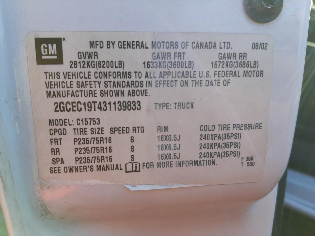 Photo 10 from auction – 2003 CHEVROLET silverado with VIN 2GCEC19T431139833