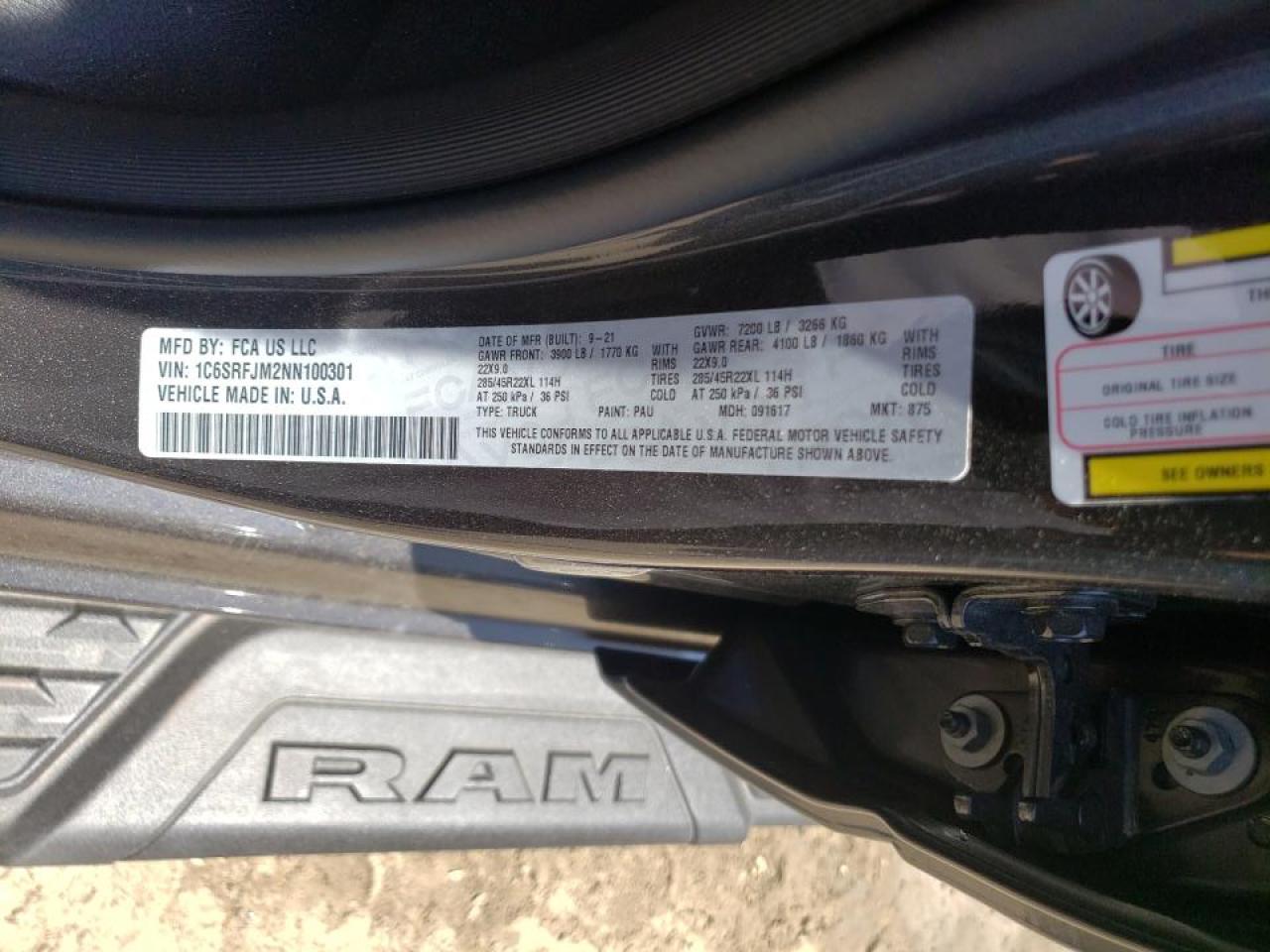 Photo 10 from auction – 2022 RAM 1500 LARAM with VIN 1C6SRFJM2NN100301