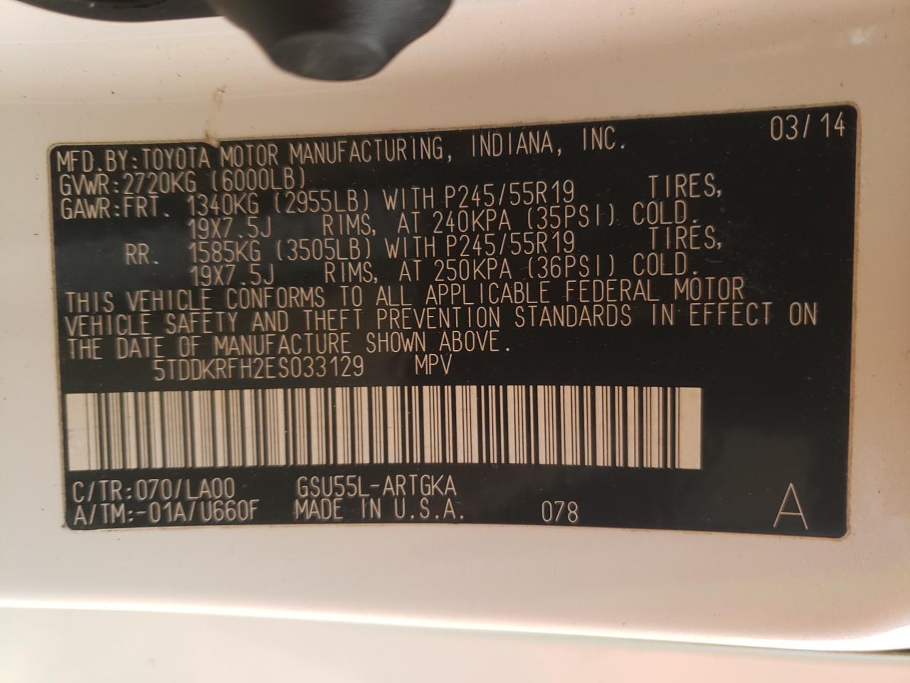 Photo 10 from auction – 2014 TOYOTA HIGHLANDER with VIN 5TDDKRFH2ES033129