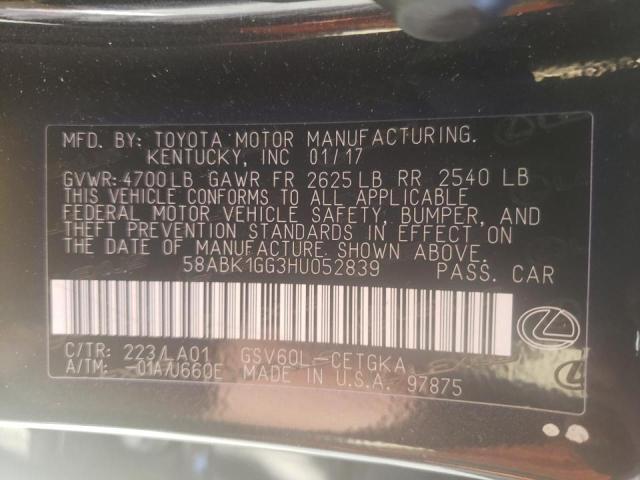 Photo 10 from auction – 2017 LEXUS ES 350 with VIN 58ABK1GG3HU052839