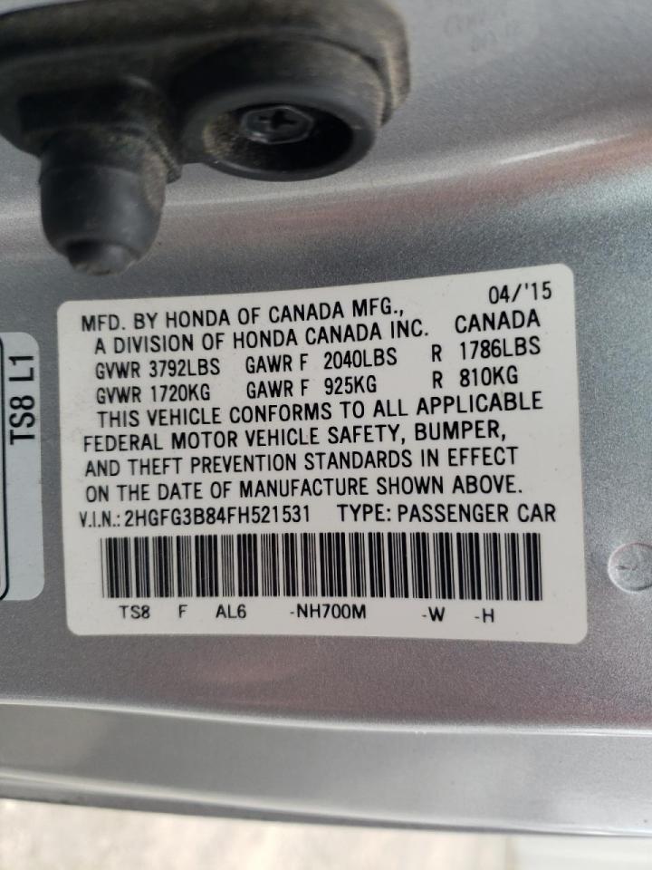 Photo 10 from auction – 2015 HONDA CIVIC EX with VIN 2HGFG3B84FH521531