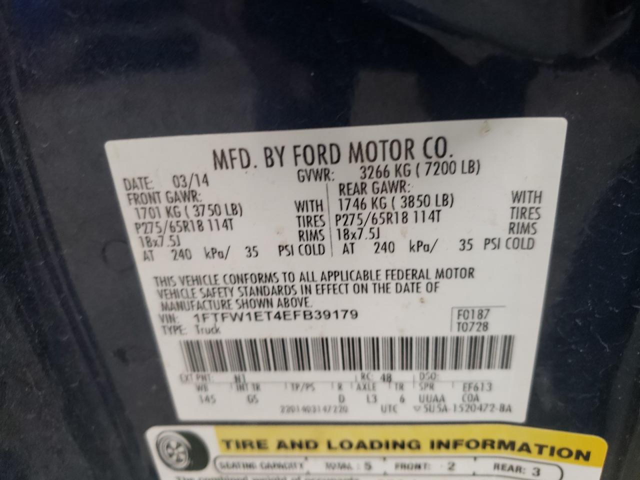 Photo 10 from auction – 2014 FORD F150 SUPER with VIN 1FTFW1ET4EFB39179