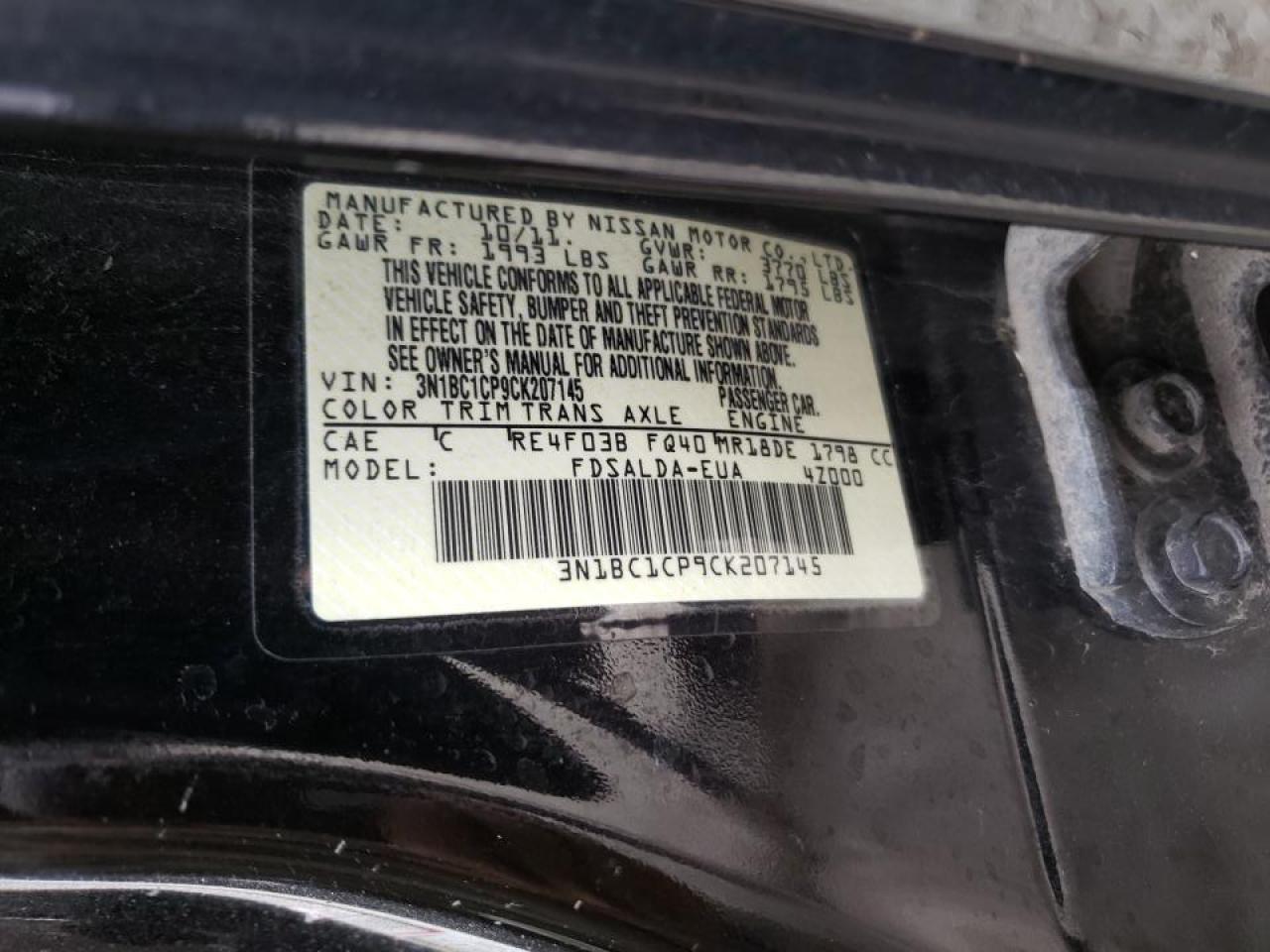 صورة رقم 10 من المزاد - 2012 NISSAN VERSA S مع VIN 3N1BC1CP9CK207145