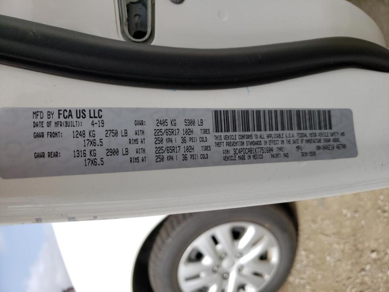 Photo 10 from auction – 2019 DODGE JOURNEY SE with VIN 3C4PDCAB1KT751604
