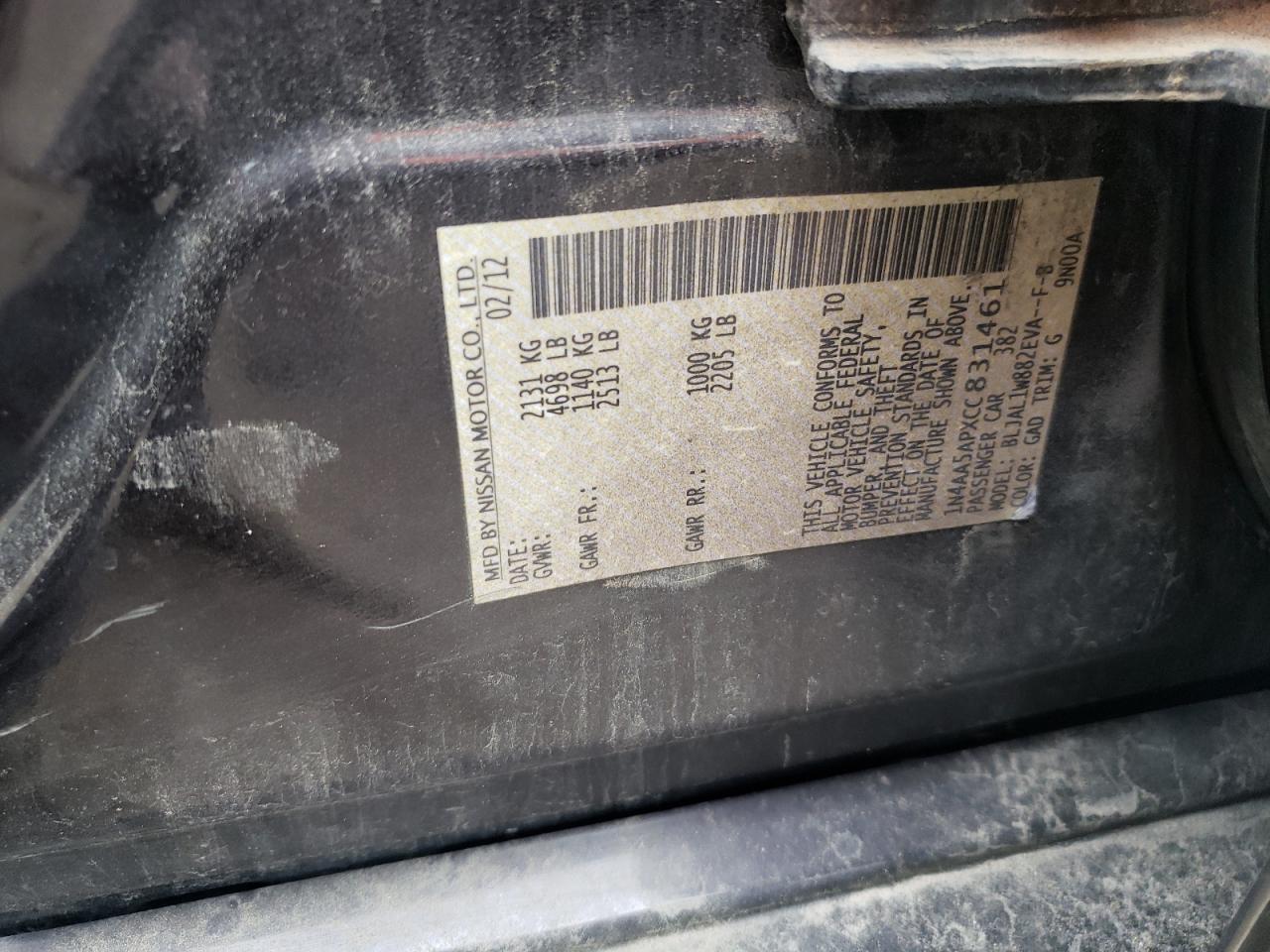 Zdjęcie 10 z aukcji – 2012 NISSAN MAXIMA S z VIN 1N4AA5APXCC831461