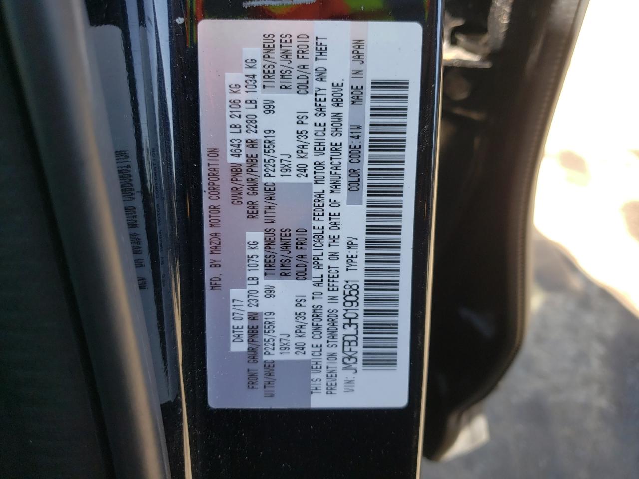Photo 10 from auction – 2017 MAZDA CX-5 GRAND with VIN JM3KFBDL3H0190581