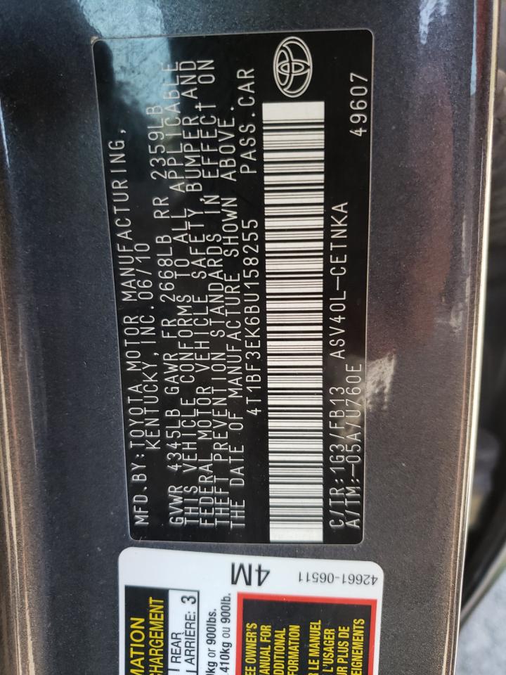 Photo 10 from auction – 2011 TOYOTA CAMRY BASE with VIN 4T1BF3EK6BU158255