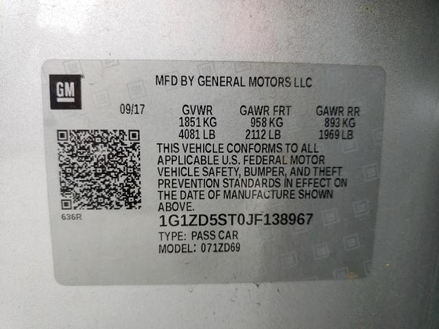 Photo 10 from auction – 2018 CHEVROLET MALIBU LT with VIN 1G1ZD5ST0JF138967