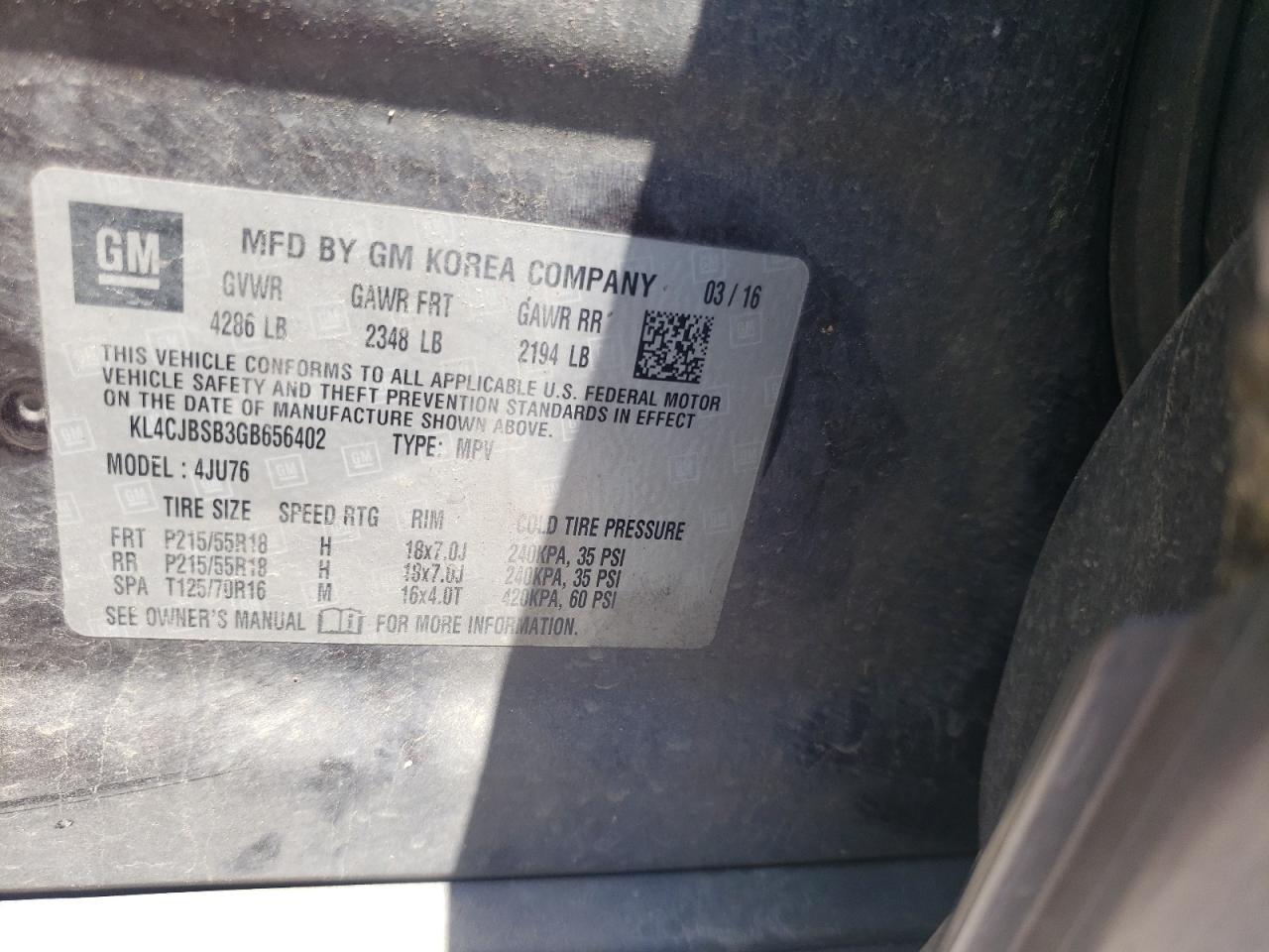 Photo 10 from auction – 2016 BUICK ENCORE CON with VIN KL4CJBSB3GB656402