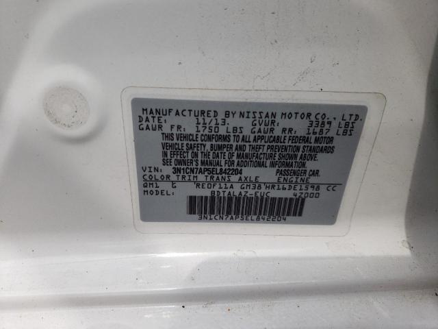 Photo 10 from auction – 2014 NISSAN VERSA S with VIN 3N1CN7AP5EL842204