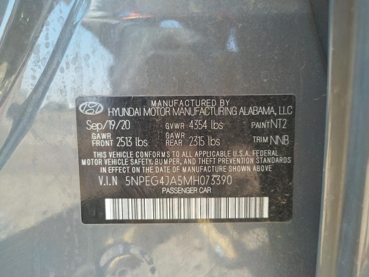 Photo 10 from auction – 2021 HYUNDAI SONATA SE with VIN 5NPEG4JA5MH073390