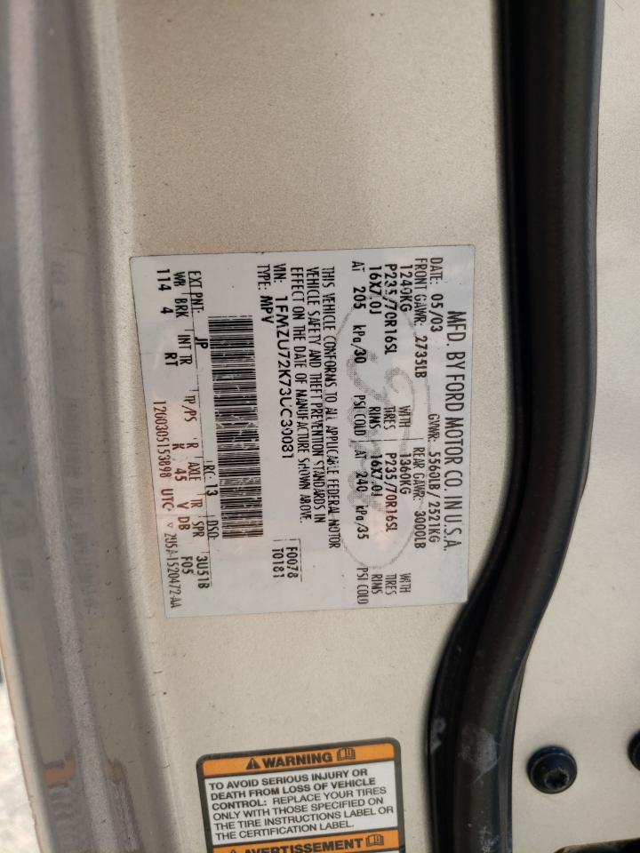 Photo 10 from auction – 2003 FORD EXPLORER X with VIN 1FMZU72K73UC30081