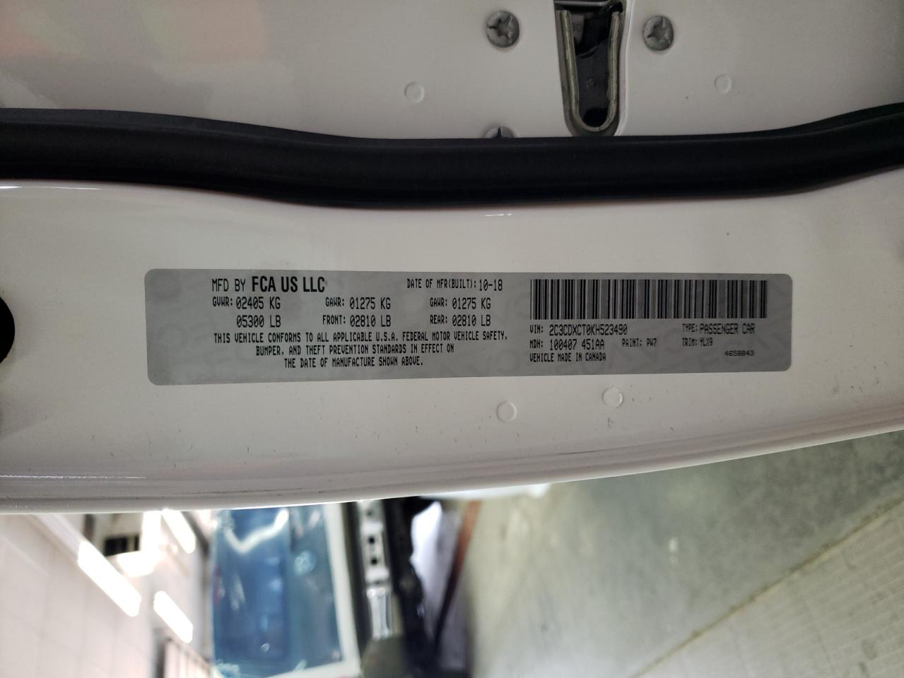 Photo 10 from auction – 2019 DODGE CHARGER R/ with VIN 2C3CDXCT0KH523490