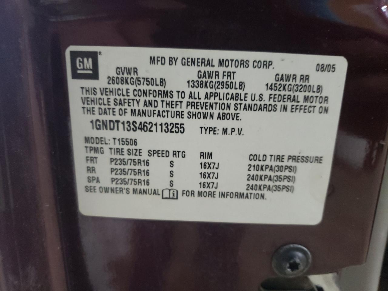 Photo 10 from auction – 2006 CHEVROLET TRAILBLAZE with VIN 1GNDT13S462113255