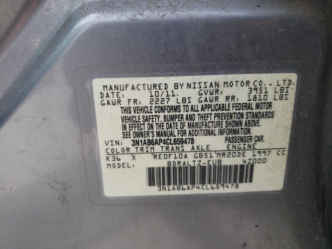 Photo 10 from auction – 2012 NISSAN SENTRA 2.0 with VIN 3N1AB6AP4CL659478