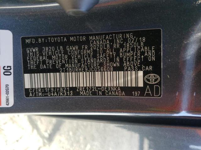Photo 10 from auction – 2018 TOYOTA COROLLA L with VIN 2T1BURHE9JC056608