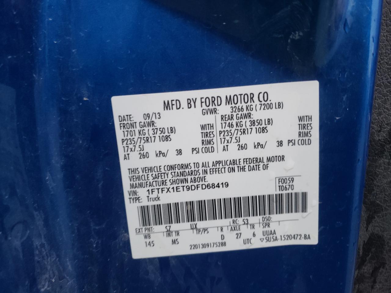 Photo 10 from auction – 2013 FORD F150 SUPER with VIN 1FTFX1ET9DFD68419