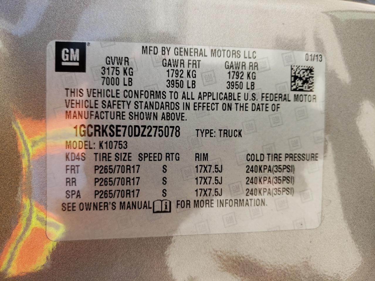 Photo 10 from auction – 2013 CHEVROLET SILVERADO with VIN 1GCRKSE70DZ275078