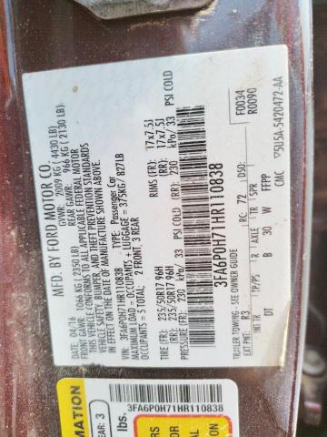 Photo 10 from auction – 2017 FORD FUSION SE with VIN 3FA6P0H71HR110838