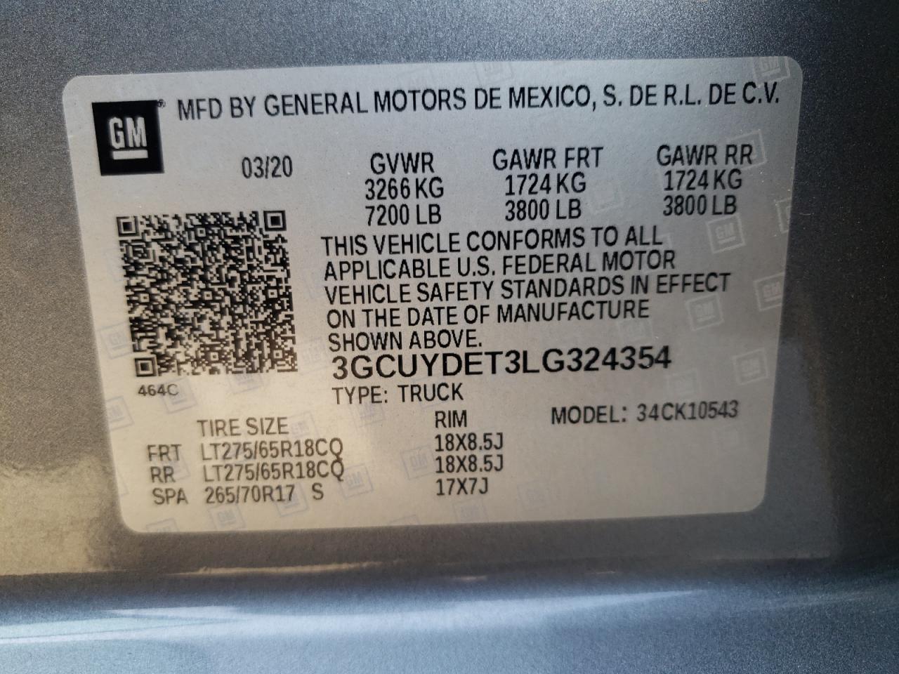 Photo 10 from auction – 2020 CHEVROLET SILVERADO with VIN 3GCUYDET3LG324354