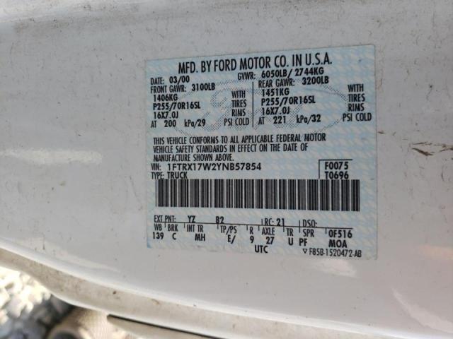 Photo 10 from auction – 2000 FORD F150 with VIN 1FTRX17W2YNB57854