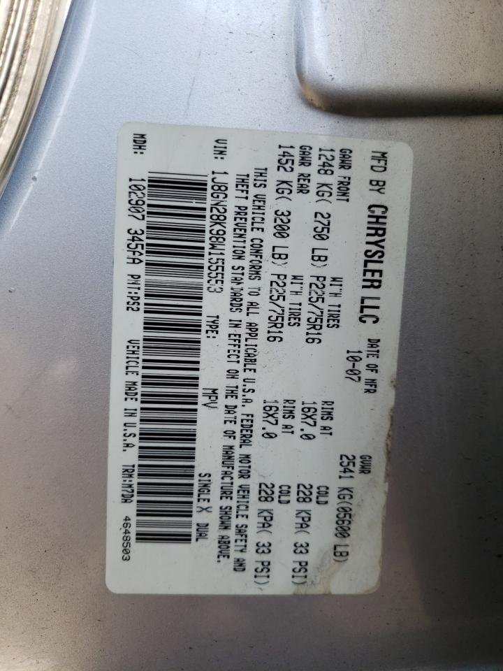 Photo 10 from auction – 2008 JEEP LIBERTY SP with VIN 1J8GN28K98W155553