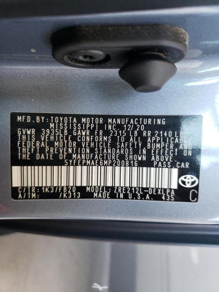 Photo 10 from auction – 2021 TOYOTA COROLLA LE with VIN 5YFEPMAE6MP200816