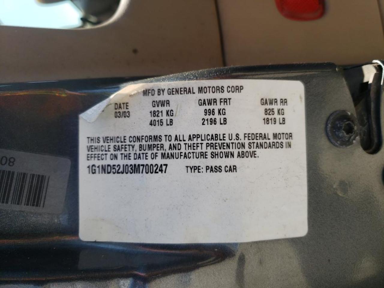 Photo 10 from auction – 2003 CHEVROLET MALIBU with VIN 1G1ND52J03M700247