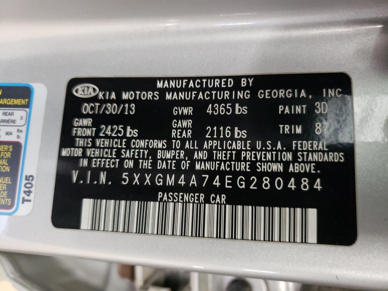 Photo 10 from auction – 2014 KIA OPTIMA LX with VIN 5XXGM4A74EG280484