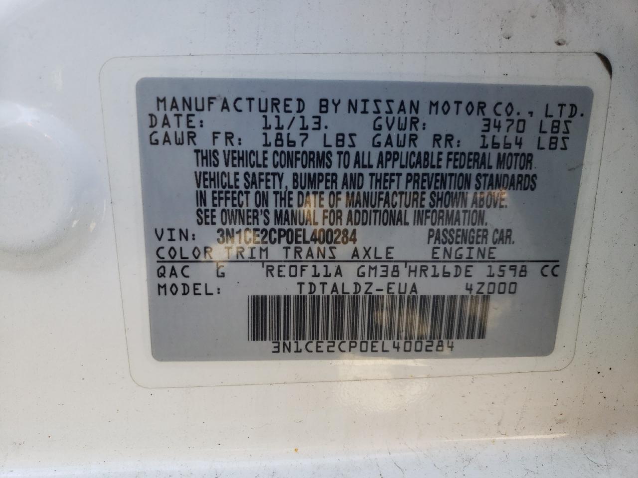 Photo 10 from auction – 2014 NISSAN VERSA NOTE with VIN 3N1CE2CP0EL400284