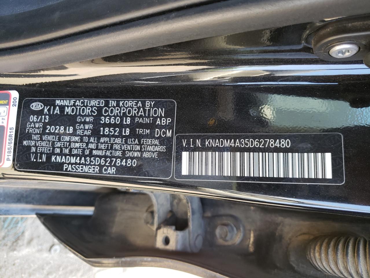 Photo 10 from auction – 2013 KIA RIO LX with VIN KNADM4A35D6278480