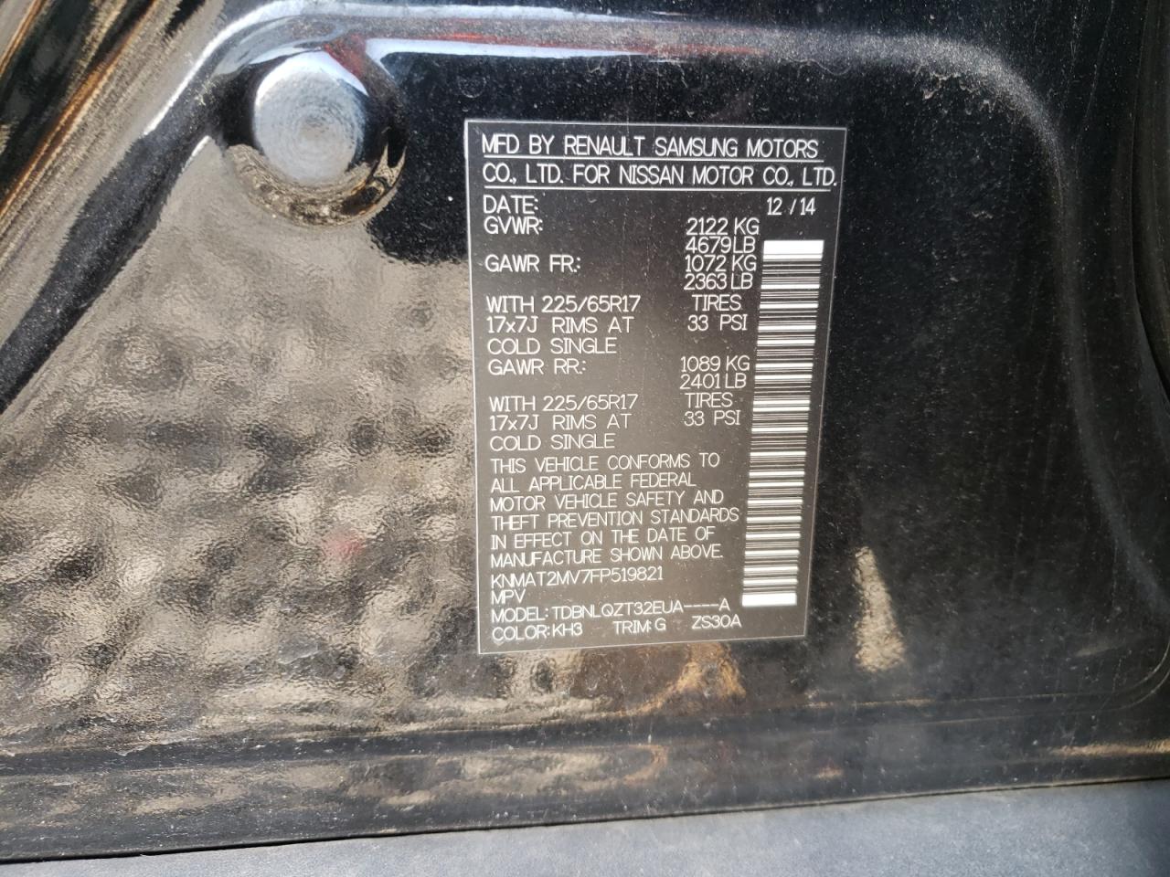 Photo 10 from auction – 2015 NISSAN ROGUE S with VIN KNMAT2MV7FP519821