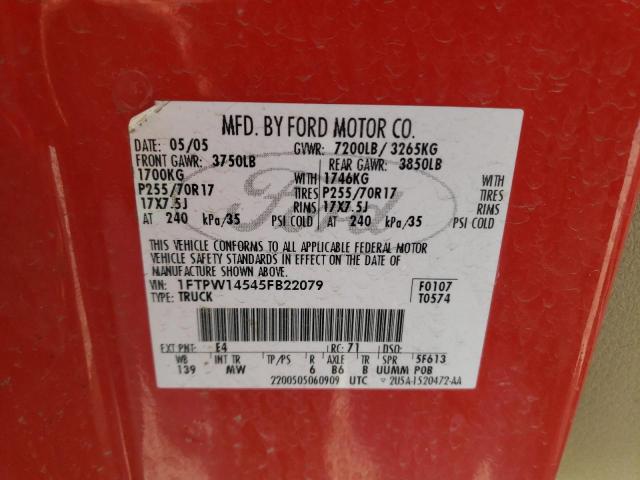 Photo 10 from auction – 2005 FORD F150 SUPER with VIN 1FTPW14545FB22079
