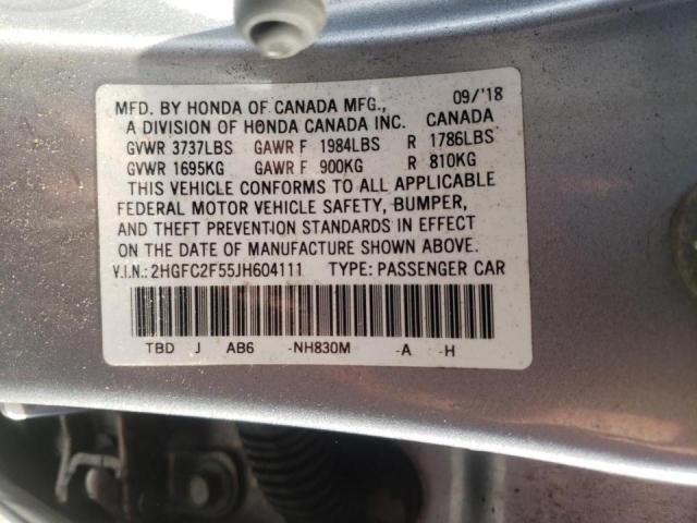 Photo 10 from auction – 2018 HONDA CIVIC LX with VIN 2HGFC2F55JH604111