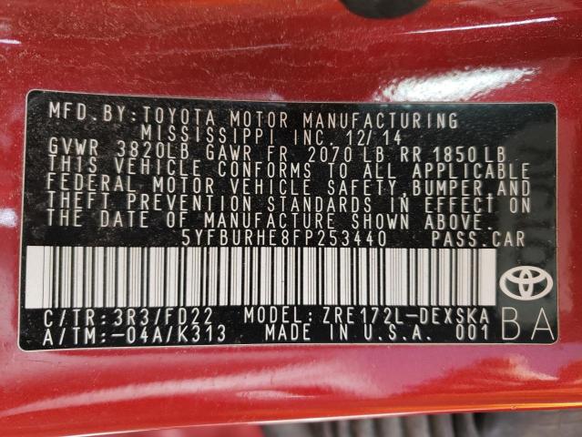 Photo 1 from auction – 2015 TOYOTA COROLLA L with VIN 5YFBURHE8FP253440
