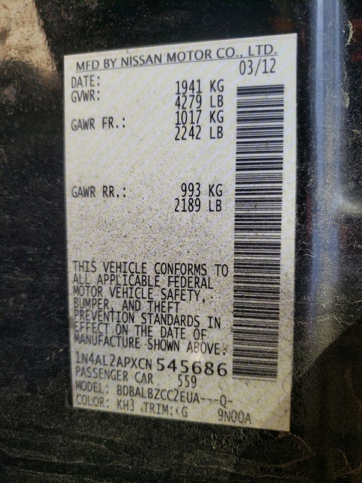 Photo 10 from auction – 2012 NISSAN ALTIMA BAS with VIN 1N4AL2APXCN545686