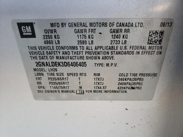 Photo 10 from auction – 2013 CHEVROLET EQUINOX LT with VIN 2GNALDEK3D6406405