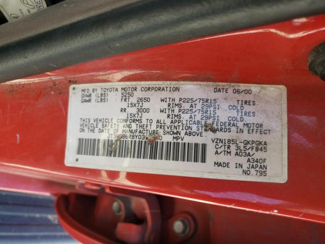 Photo 10 from auction – 2000 TOYOTA 4RUNNER SR with VIN JT3HN86R8Y0319350
