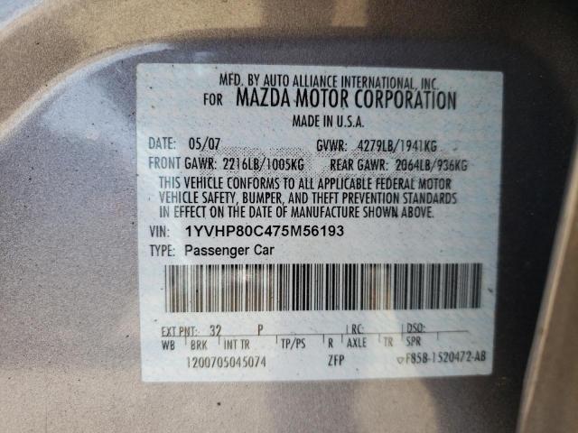 Photo 10 from auction – 2007 MAZDA 6 I with VIN 1YVHP80C475M56193