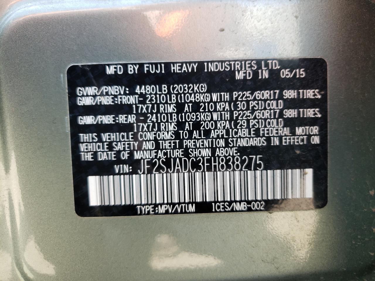 Photo 10 from auction – 2015 SUBARU FORESTER 2 with VIN JF2SJADC3FH838275